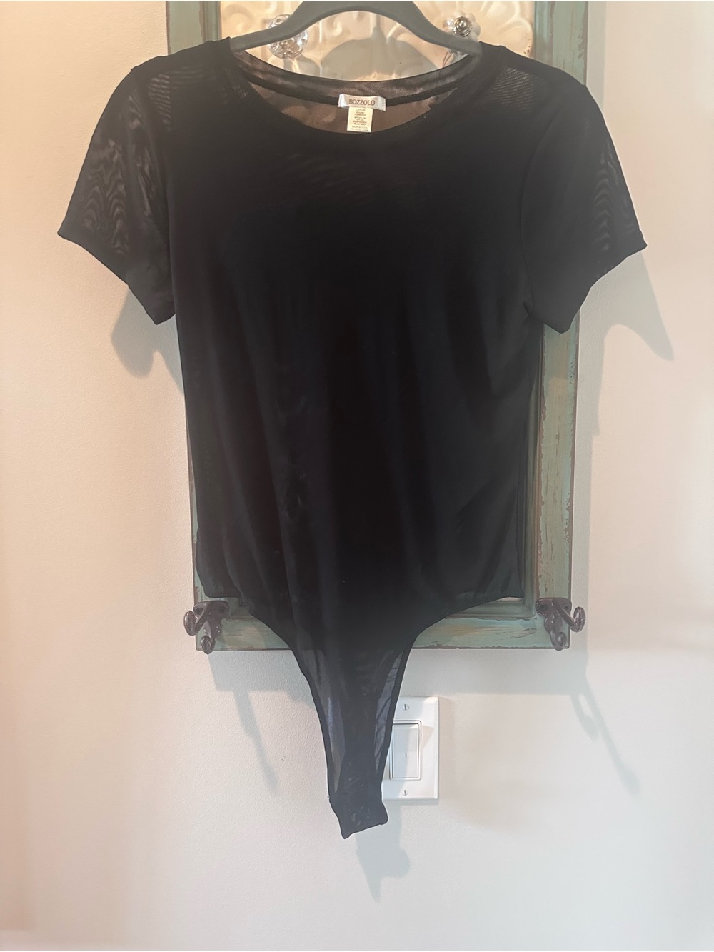 NWOT Bozzolo Black Sheer Short-Sleeve Bodysuit